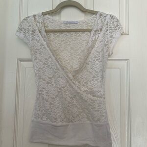 Charlotte Russe Ivory Floral Lace Wrap-Front Top